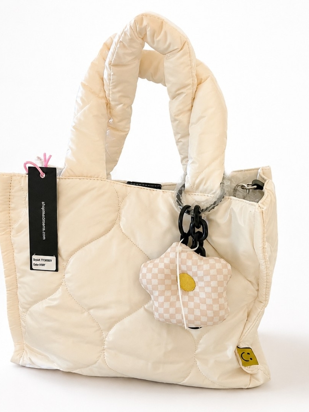 ☁️ LIKE DREAMS Sweet Dreams Puffer Crossbody Bag Ivory NWT Floral Charm 🏵 - Picture 5 of 7